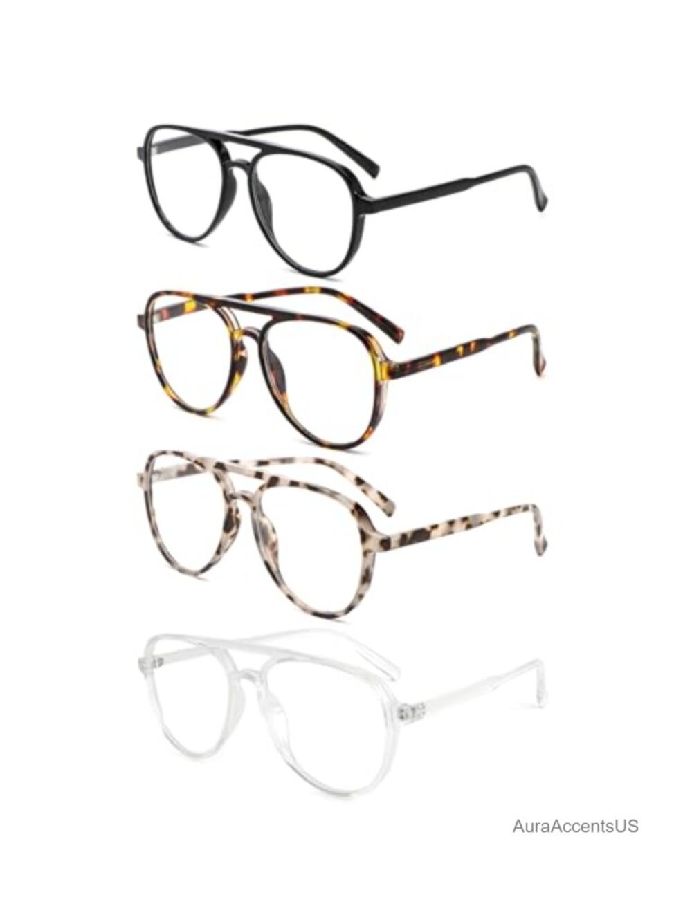 4 Pack Oversized Aviator Reading Glasses Double Bridge Blue Light Blocking